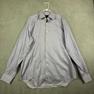 David Donahue Men's Striped Dress Shirt Purple Blue‎ White Size 17 36/37 Cotton